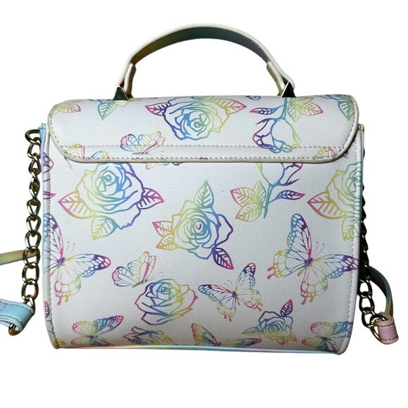 Betsey Johnson Luv Pastel Rose Butterfly White Crossbody Snap Handbag Y2K Spring - Picture 3 of 13